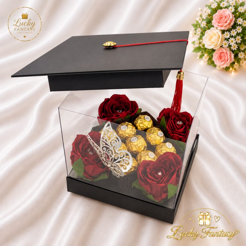 Sueños Cumplidos – Caja de Graduación con Rosas y Ferrero